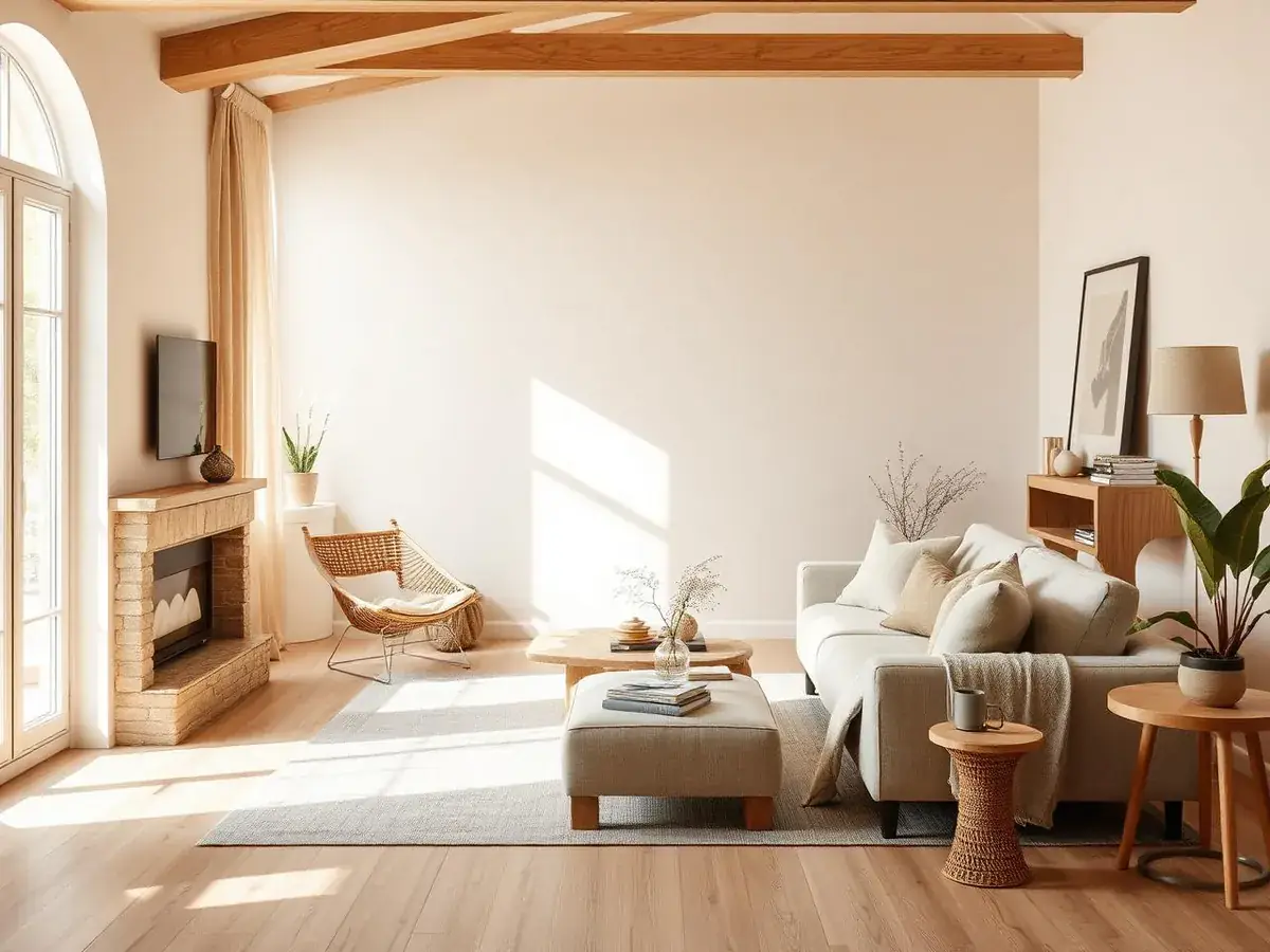 Esempio di sito web per studio di interior design: palette crema e legno, layout editoriale asimmetrico